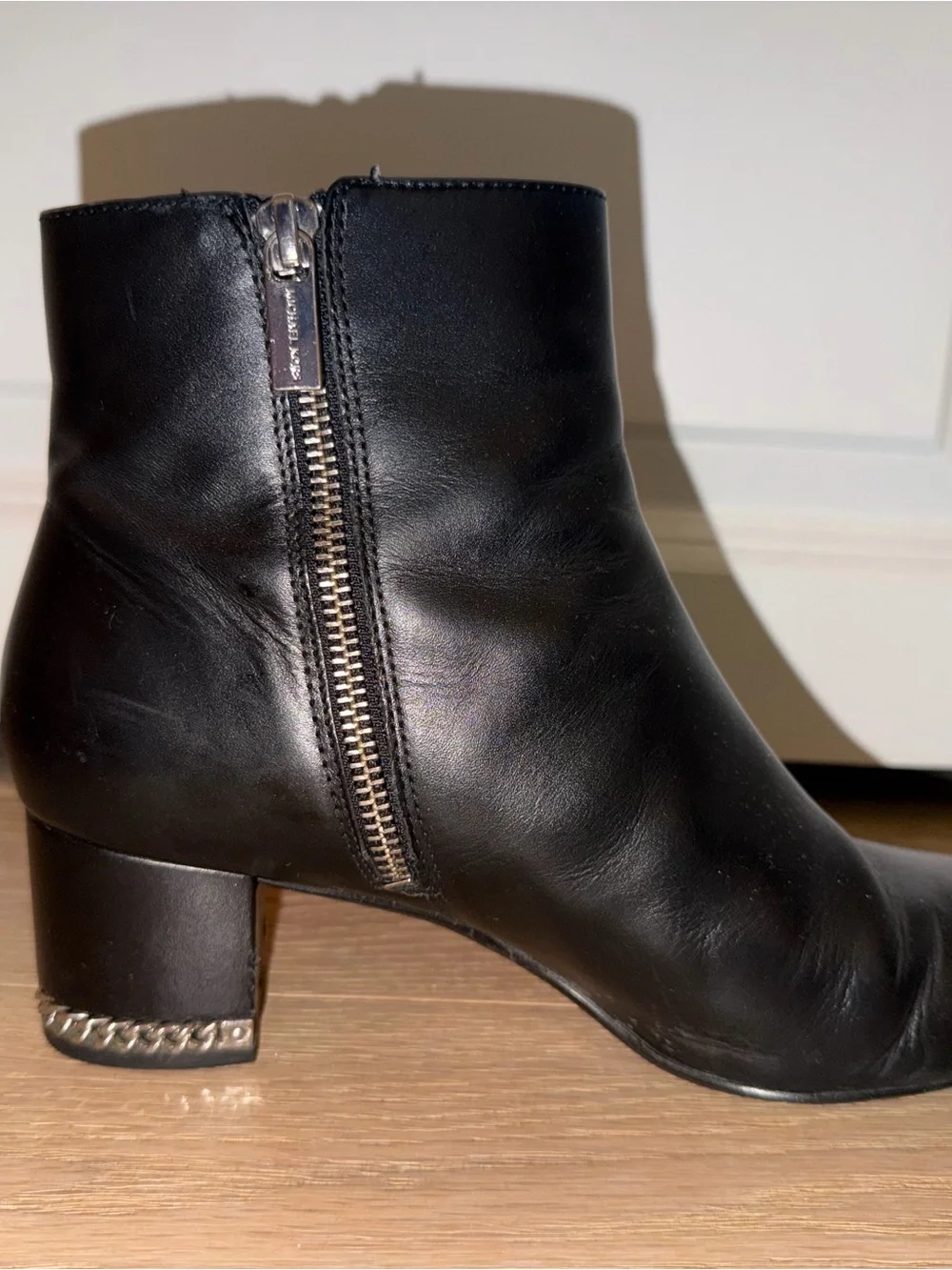 Michael Kors Black Leather Ankle Booties with Side Zip